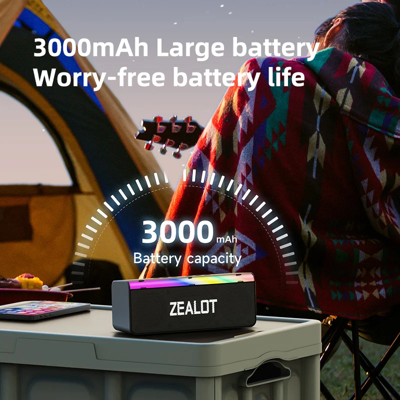 Zealot-S72 مكبر صوت بخاصية البلوتوث خارجي 20 وات صوت متفوق وباس صندوق صوت الموسيقى IPX6 مقاوم للماء 10H وقت اللعب مكبر صوت محمول