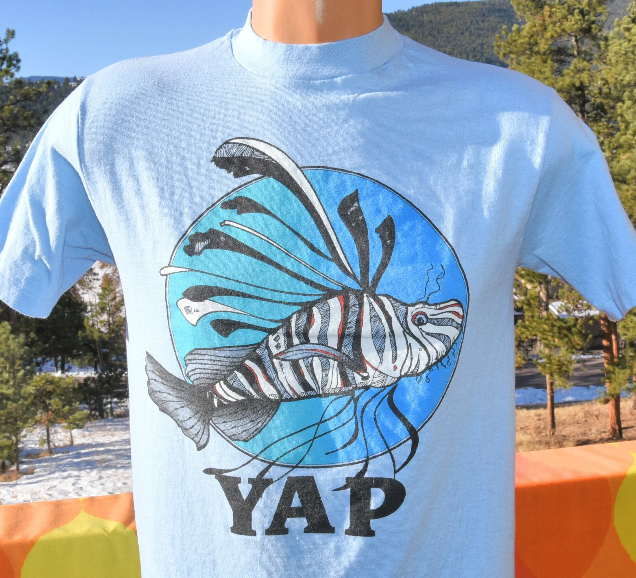 vintage 80s tee YAP lion fish beach reef scuba t shirt Medium micronesia