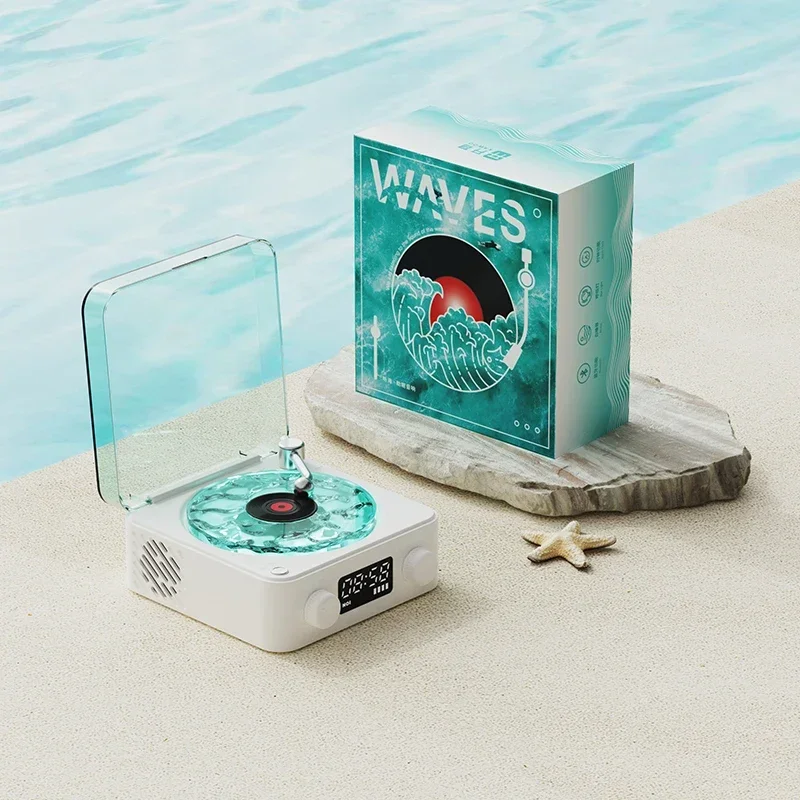 

Sleep Aid Bluetooth Speaker, Retro Clock with Water Ripple Projection, Small Wireless Speaker with Ambient Light