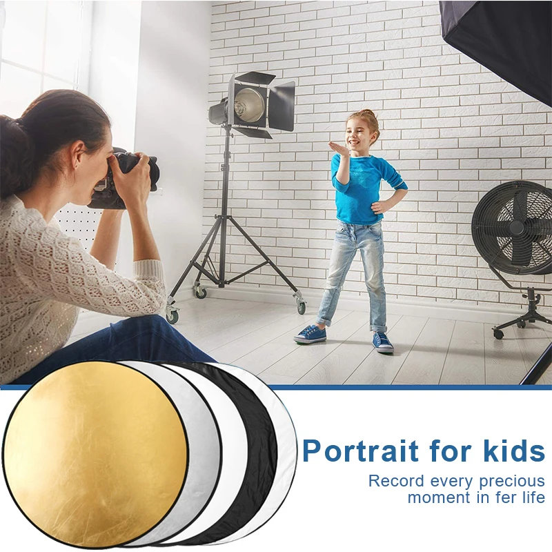 60/80/100 سم 5 في 1 عاكس التصوير الفوتوغرافي للطي المحمولة ضوء الناشر الذهب الفضة الأبيض لوحة سوداء لاستوديو الصور