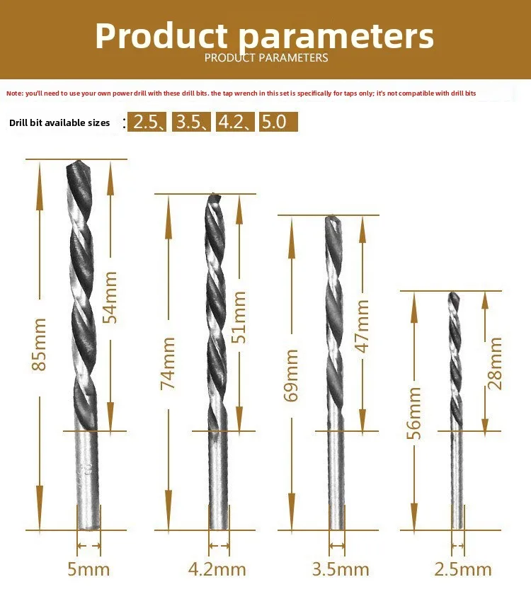 9-piece set of tap wrench, high-speed steel combination wire tap, drill bit, tap wrench set M3-M6