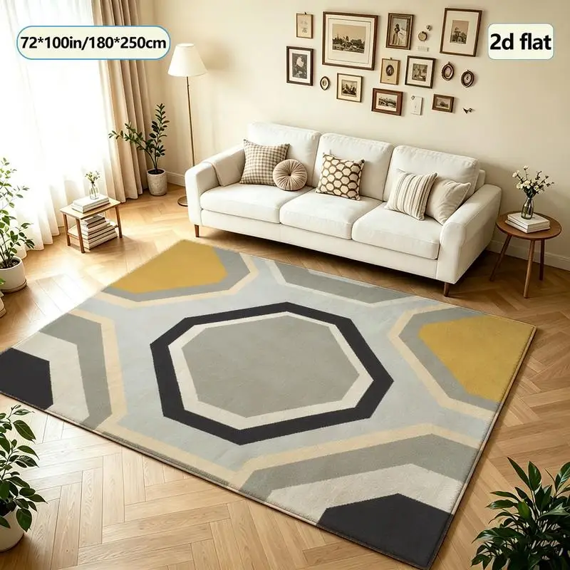 Vintage Yellow Gray Hexagonal Geometric Pattern Carpet Washable Rug Non-Slip Indoor Living Room Bedroom Home Decor Carpet