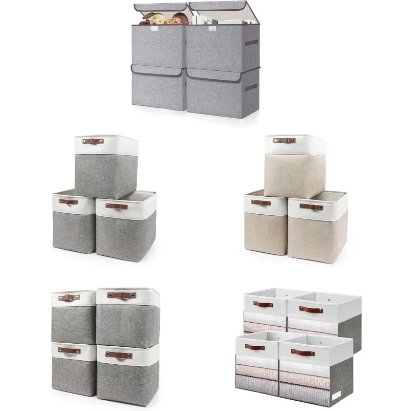 

Large 22 Quart Linen Fabric Foldable Storage Fabric Storage Baskets+ Storage Cubes with Clear Window