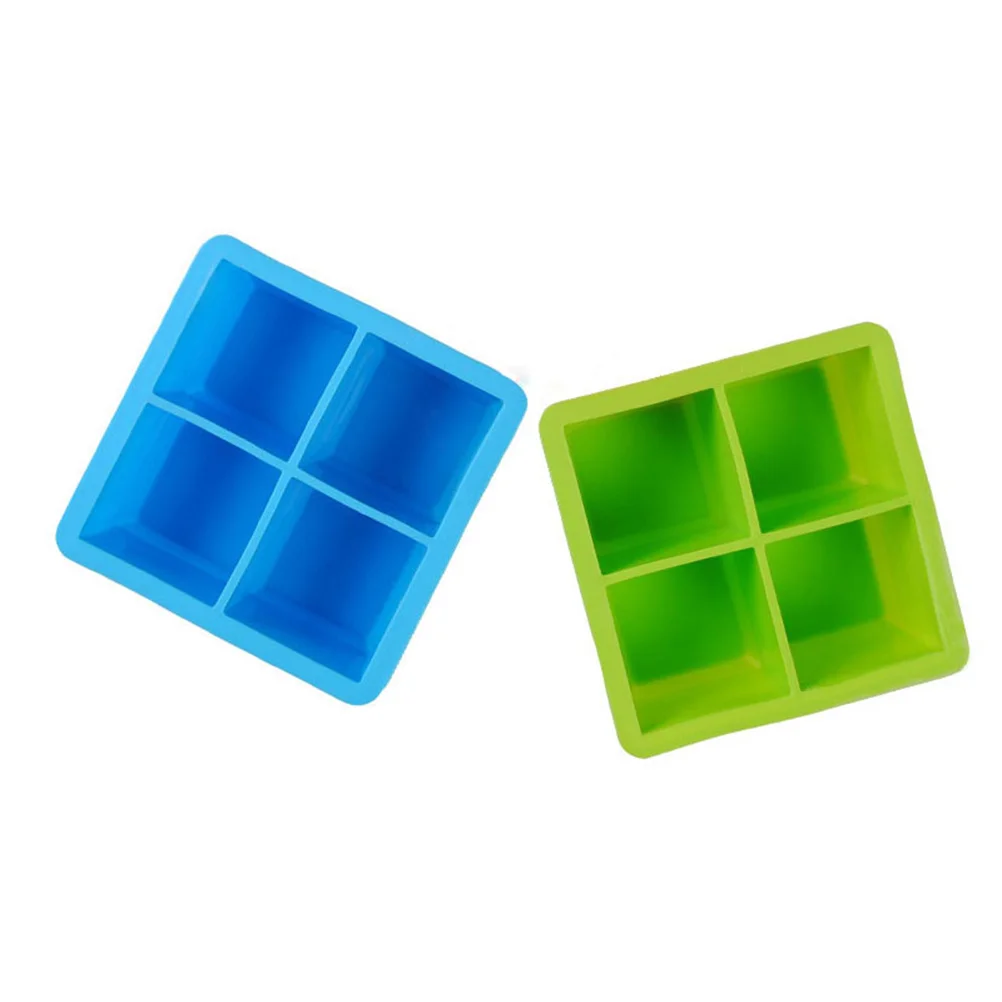 

Silicone Ice Cube Tray 4-Grid Food Grade Mold For Freezer Microwave Dishwasher Safe Green Ice Maker Tool Kitchen Bar
