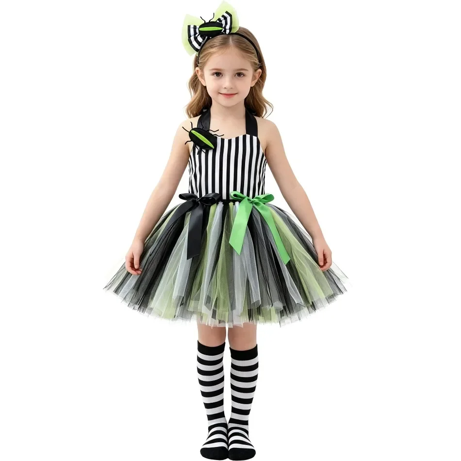 Girls Beetle Dress Up Tutu Dress Striped Tulle Skirt With Headband Socks Kids Halloween Insects Cosplay Party Fancy Dress ZZ12