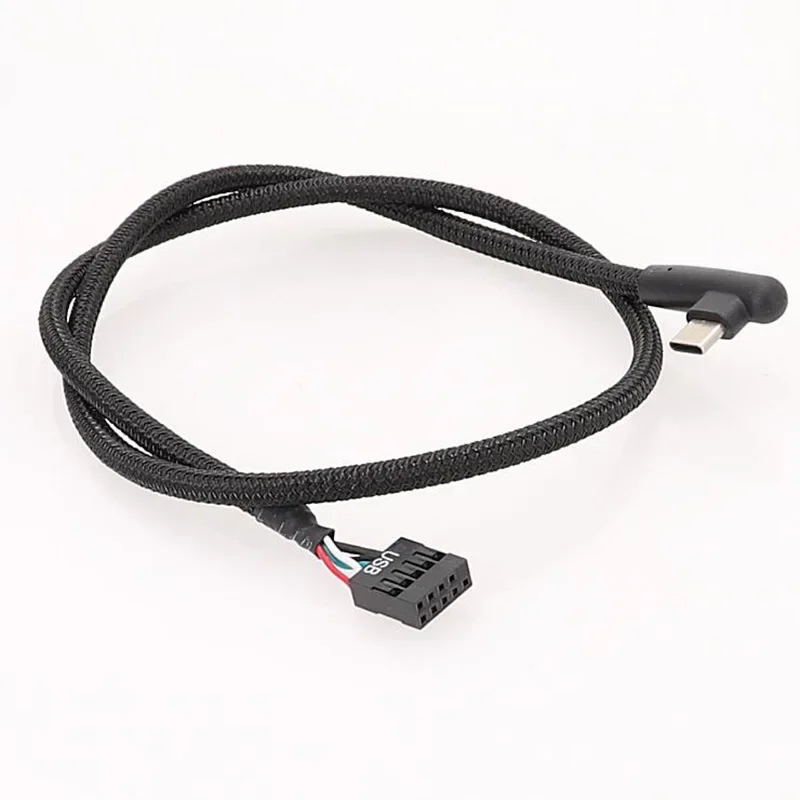 2PCS High Speed USB 9Pin To Type C Adapter Shielded for Reliable Transmission Mesh Line for Motherboard 60CM