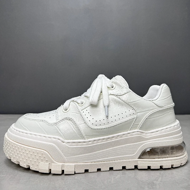 Men's Thick Soled White Board Shoes Genuine Leather Casual Height Increasing Shoe Europe/American Street Design Trendy Shoes for