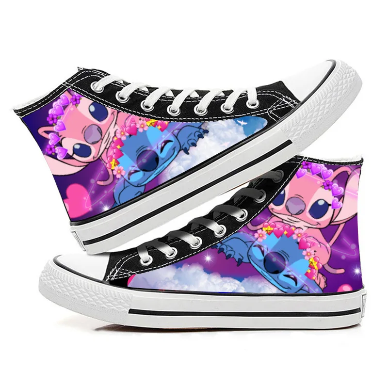 Cute Stitch Cartoon Pattern Print High-top Flat Canvas Shoes Couples Student Sneakers Versatile Men and Women Casual Shoes