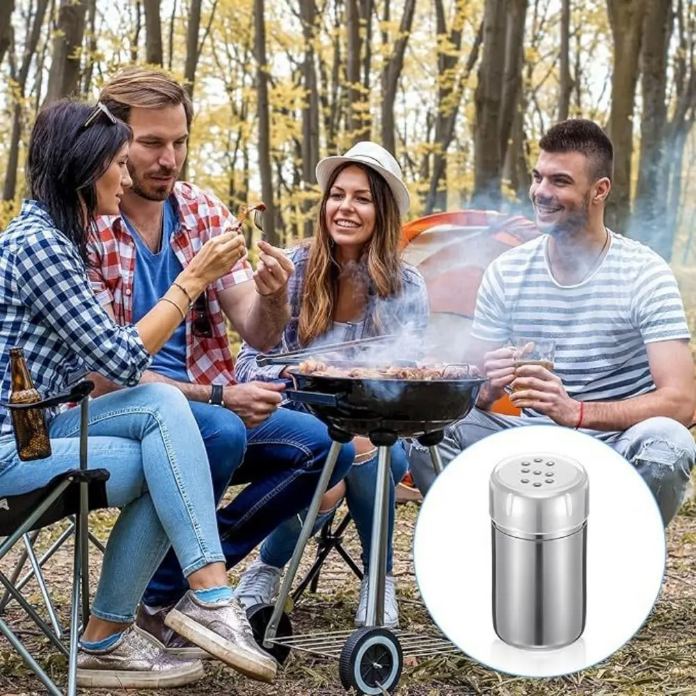 2pcs Stainless Camping Seasoning Bottles Small With Storage Bag Travel Salt Container With Lid Outdoor Cooking Tools