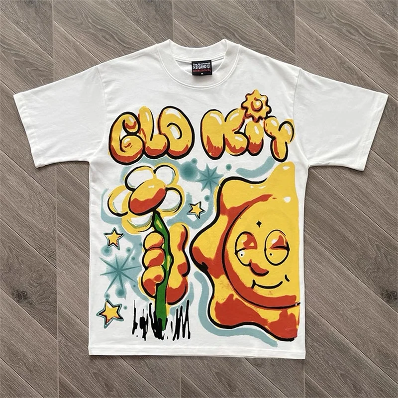 

White Pure Cotton Glo Gang Boyz T-Shirts Men Women 1:1 Best QualityCartoon Print Oversized T Shirt