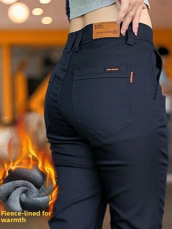 Thickened Fleece Men's Casual Pants Spring Autumn Winter Straight Leg Loose Elastic Workwear Trousers Fashionable All-Match