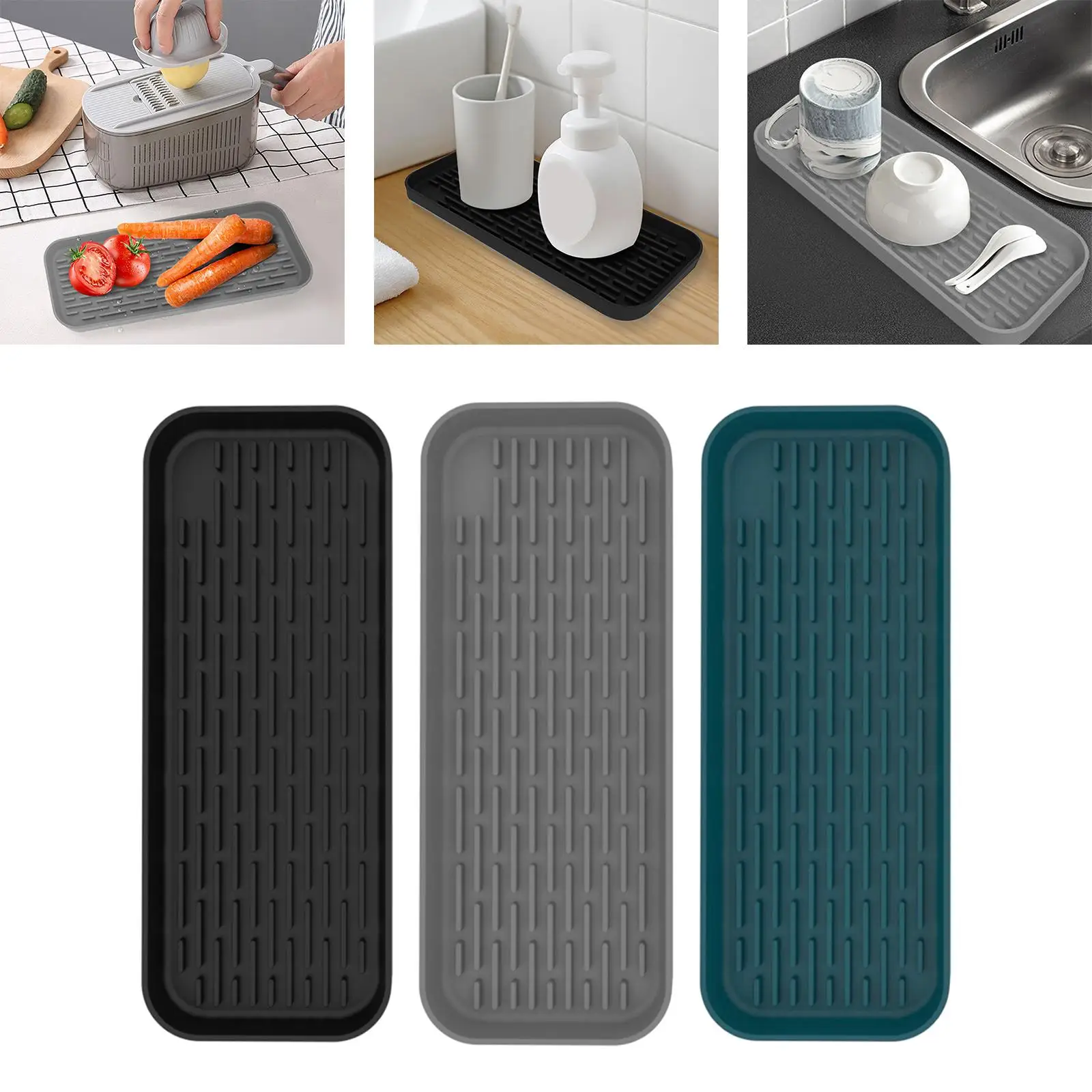 Silicone Tray Kitchen Storage Tray Sink Drainer pad Mats Heat Resistant Organizer Mat Drip Tray