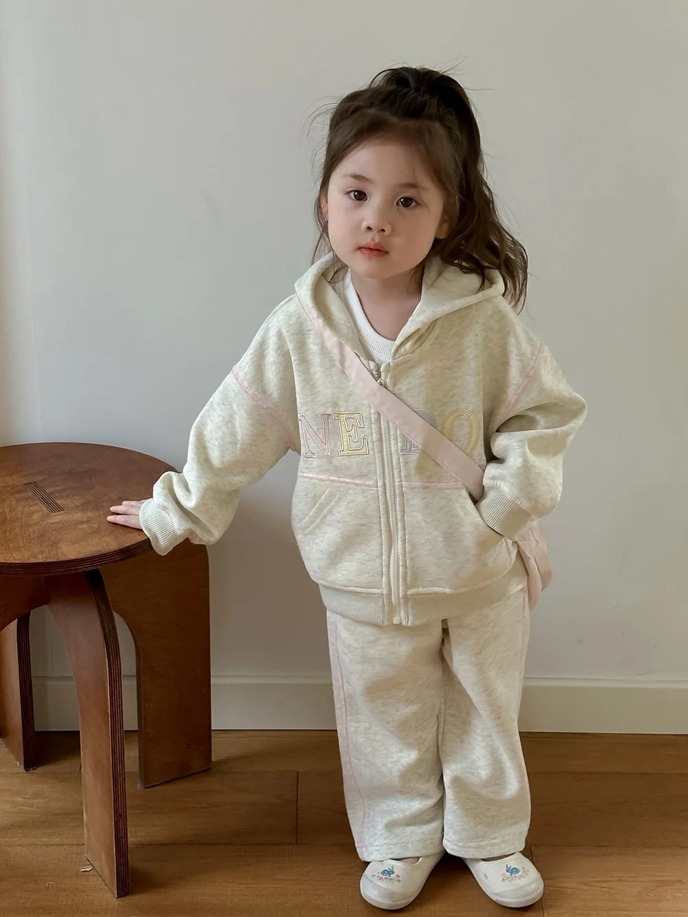 

Fashion Beige 1-6T Children's 2Piece Set Girls Cute Spring Autumn Cotton Casual Letter Print Zipper Hoodie+Elastic Loose Pants