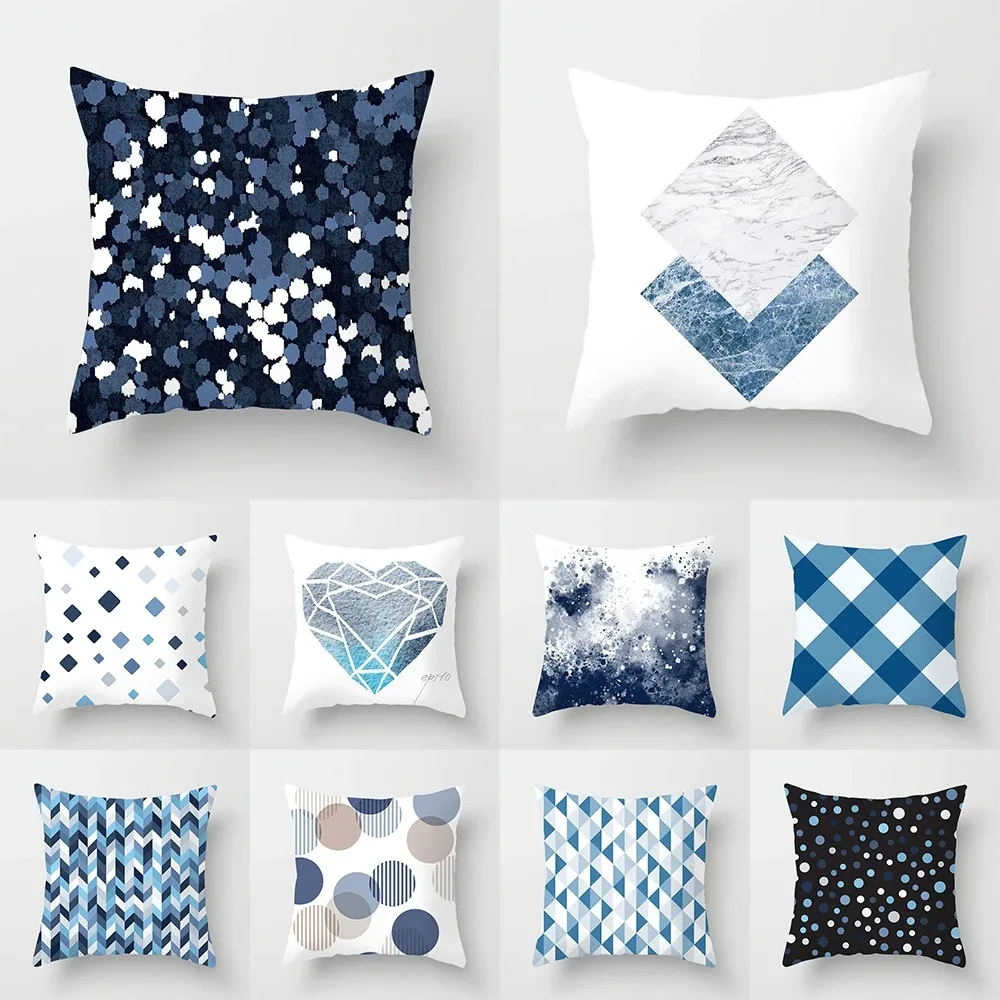 Office Living Room Home Pillowcase Geometric Black and Blue Pattern Printed Pillowcase Car Ornaments