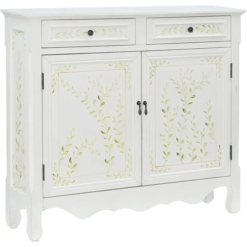 White Hand Painted 2 Drawer, 2-Door Console, 41 inches, White