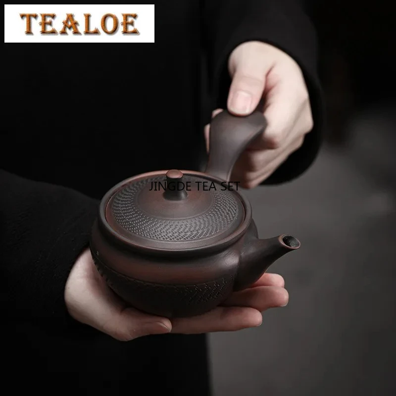 مقبض جانبي من الفخار الأرجواني إبريق شاي من السيراميك Pu erh معدات صنع الشاي طقم شاي الكونغ فو الصيني