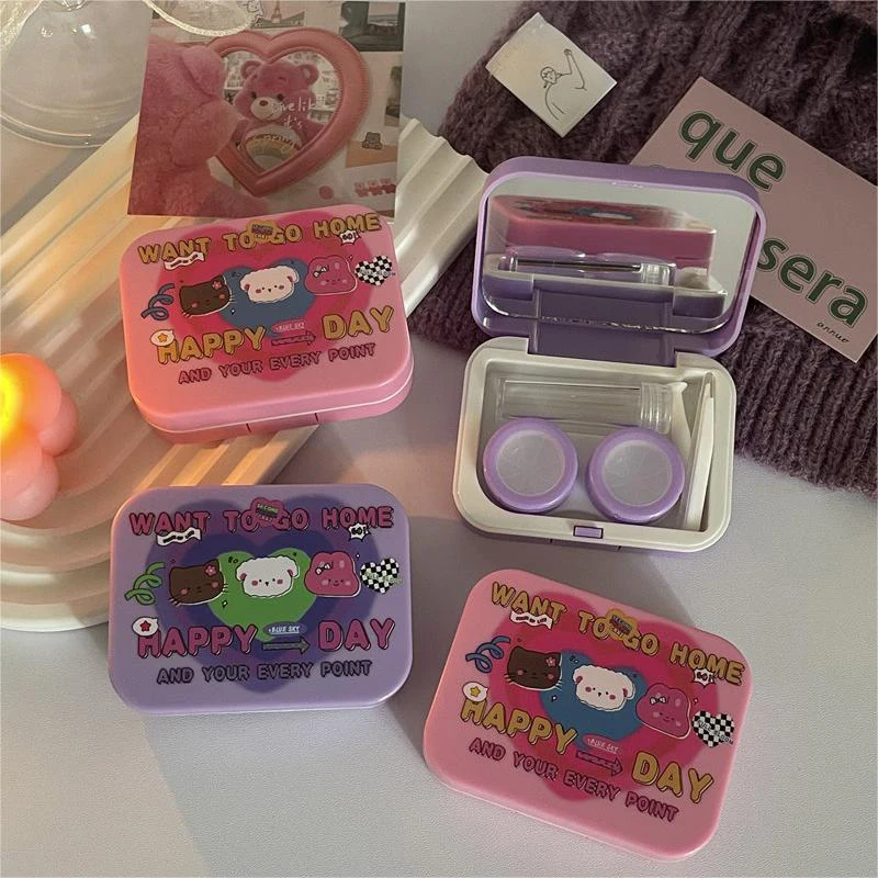 Lovely Cartoon Contact Lens Box For Girls Portable Contact Lens Case Beauty Pupil Storage Container Travel Kit