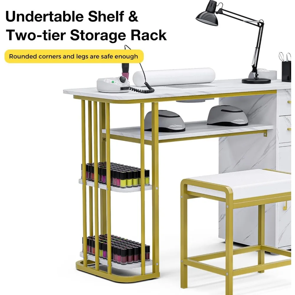 Manicure Table Nail Desk for Nail Tech, Professional Nail Table with Stool, Dust Collector, Dust Bag & Wrist Cushion