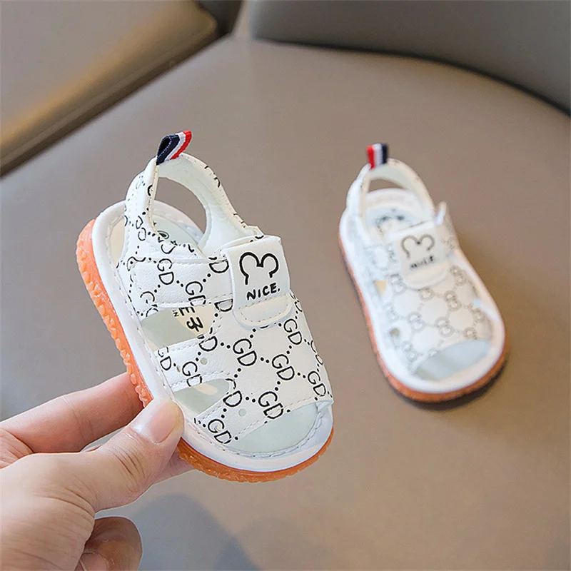 Kids Shoes Summer Girls Boys Sandals Cartoon Cute Pattern Baby Parent-child Toddler Shoes Children Flat Bottom Non-slip Sandals