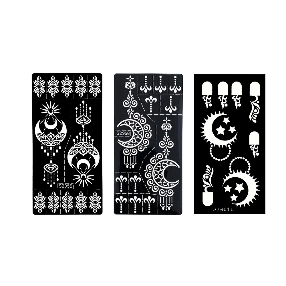 Moon Flower Design Tattoo Stencils for Ramadan Festival Henna Tattoo Templates for Women Hand Body Decor Temporary Tattoos
