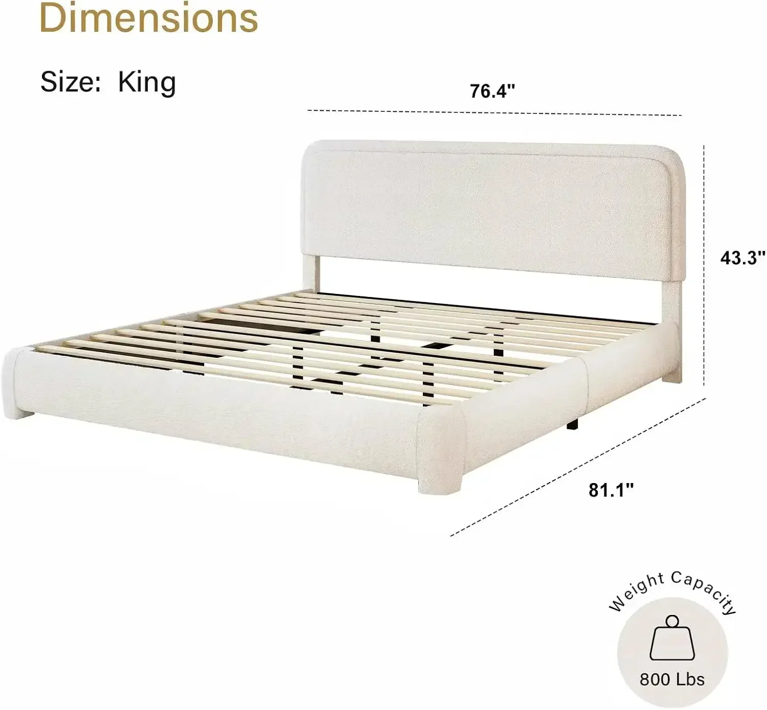 King Bed Frame and Headboard,Upholstered Platform Bed Frame,Modern Style,Soft Rounded Corners,No Box Spring Required