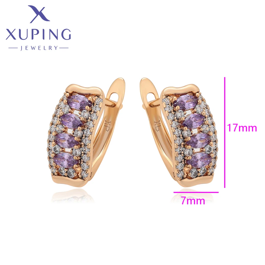 Xuping Jewelry New Arrival Fashion Purple Stone Gold Color Hoop Earrings for Women Girl Party Gift X000637260