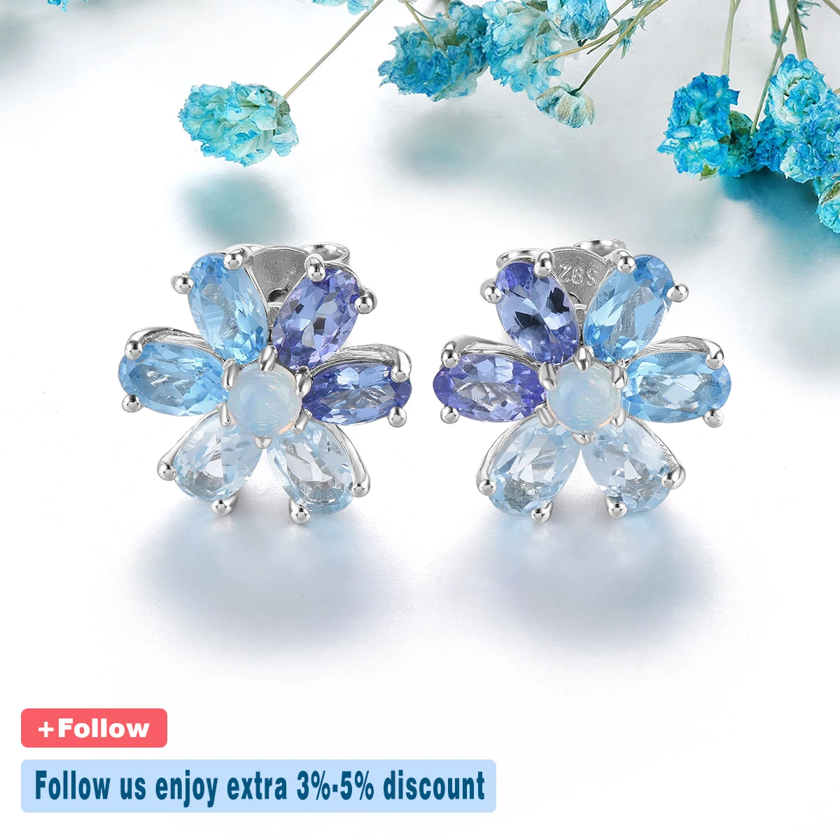 Natural Opal Tanzanite Sterling Silver Stud Earring 3 Carats Genuine Multicolor Gemstone Romantic Fine Jewelrys Women Gifts