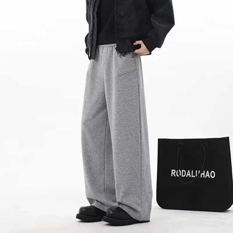 

Новые серые повседневные брюки 2026 года, простые прямые спортивные штаны, свободные широкие мужские брюки, универсальные, стройные и длинные брюки для мужчин