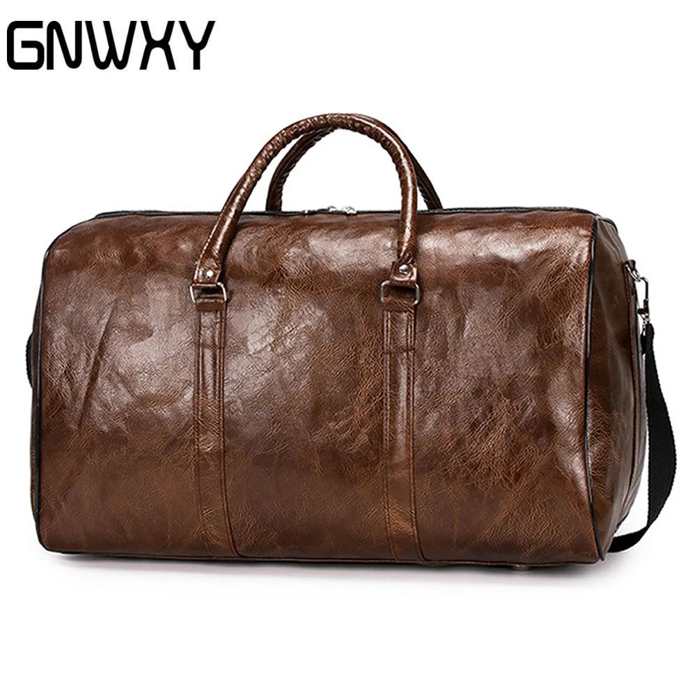 GNWXY Soft Leather Men Women Travel Bag Large Luggage Bags Travel Shoulder Bag Male Female Short-distance Lightweight Duffel Bag