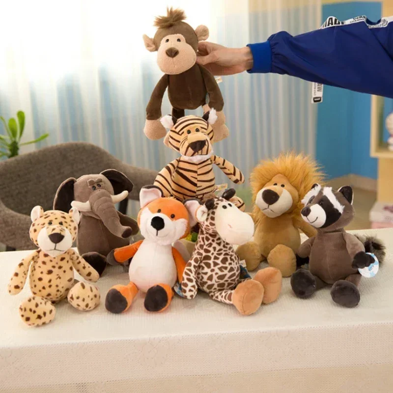 Stuffed Plush Animals Toys Soft Dolls Jungle Lion Elephant Tiger Dog Fox Monkey Deer Children Gift Kawaii Baby Kids Hobbie Toys