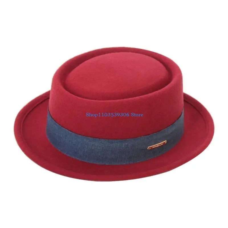 400A 1920s Party Hat Adult Stage Props Cap Accessory Woolen Flat Top Hat Photo Bowler