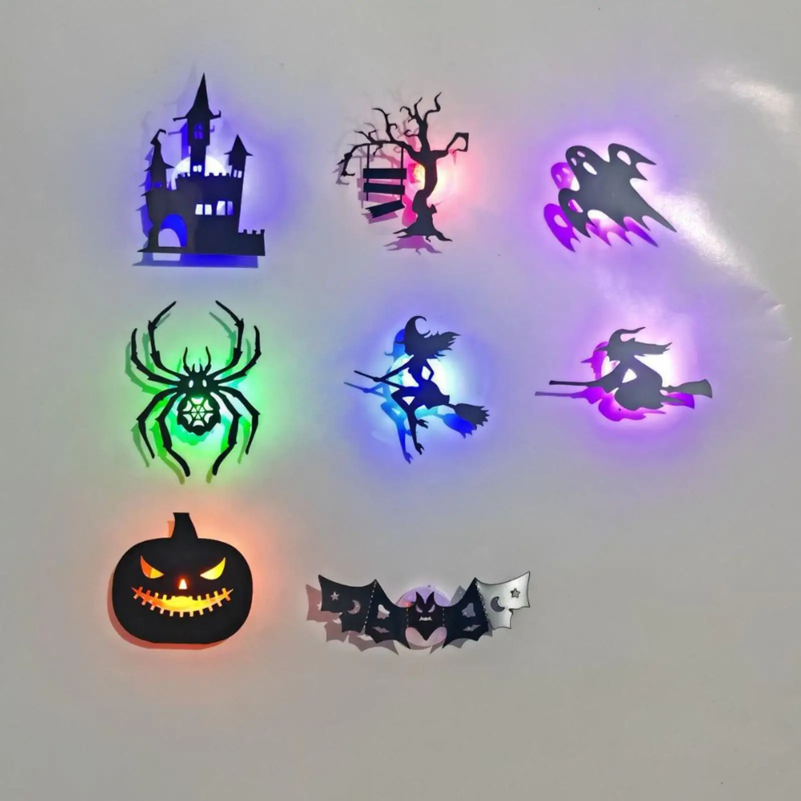 8-Pack LED Halloween Window Clings, Light Up Spider & Ghost Wall Stickers for Home, Bedroom & Party, Spooky Window Decorations