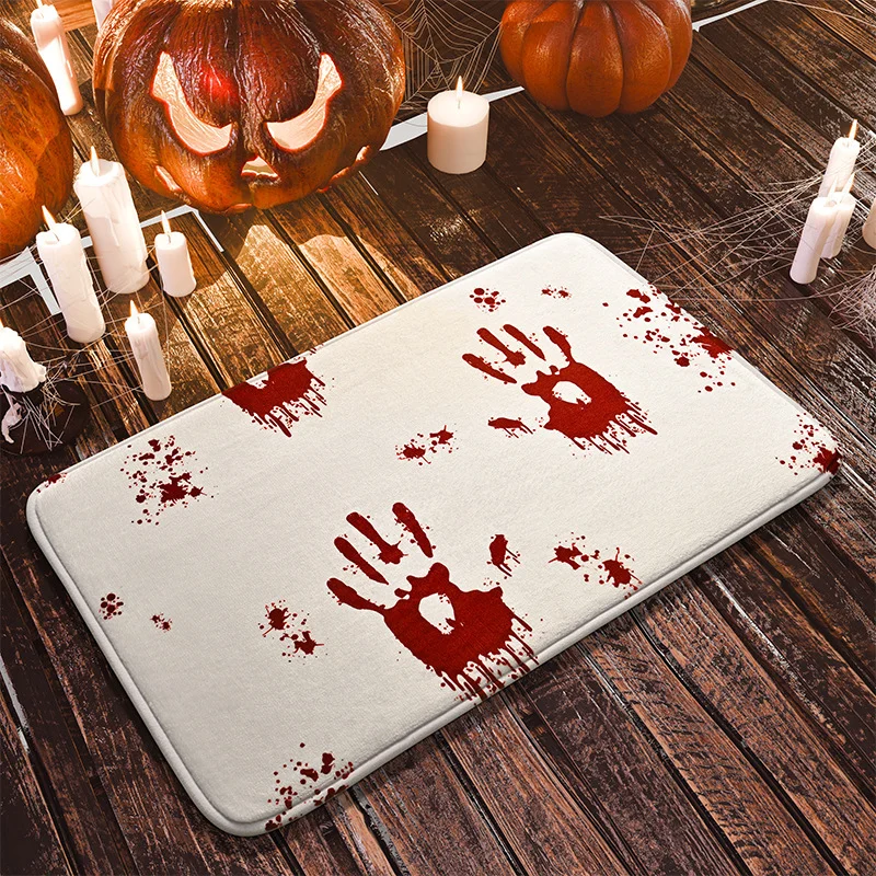 VIKAMA Horror Bloody Handprint Entryway Door Mat Soft Non-Slip Bathroom Rug Indoor Outdoor Carpet Halloween Home Decoration