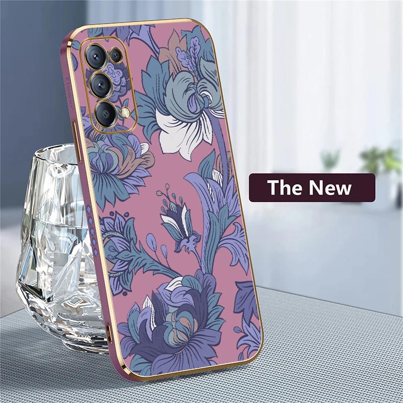 الفاخرة تصفيح لينة جراب هاتف ل ممن لهم رينو 5 5G 5F 5K 4Z 4G 2 2Z 2F 4 5 6 7 لايت السيليكون للصدمات خمر زهرة طباعة غطاء #4