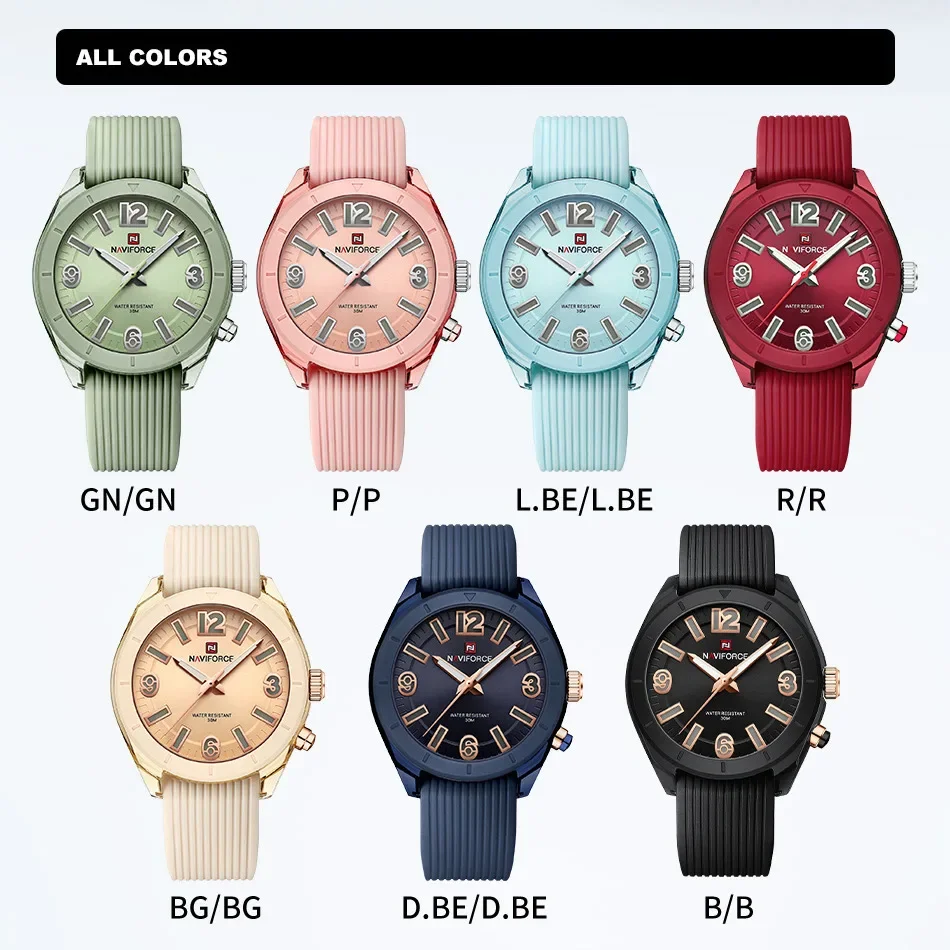 Relojes NAVIFORCE para mujer, elegante reloj de pulsera de cuarzo con correa de silicona creativa a la moda para mujer, reloj resistente al agua,