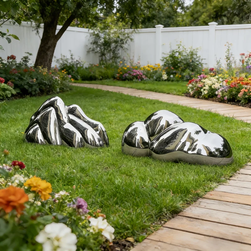 Hotel Lobby Landscape Decorative Sculpture, Stainless Steel Stone Decoration at the Door Pool, Waterscape, Large Floor Art