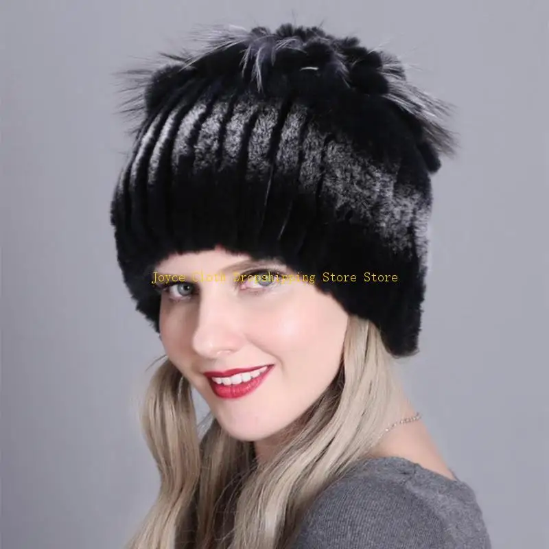 Fur Knitted Hat for Women Real Rex Rabbit Fur Hat Lightweight Knitted for Camping Rock Climbing Snowboarding Tourism 10CD