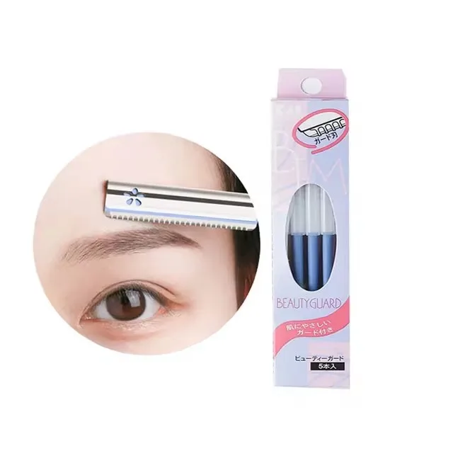 5pcs/box With Cover Eyebrow Trimmer Scraper Stainless Steel Hair Blade Eyebrow Razors Knife Safety Facial Shaver Cosmetics Tools