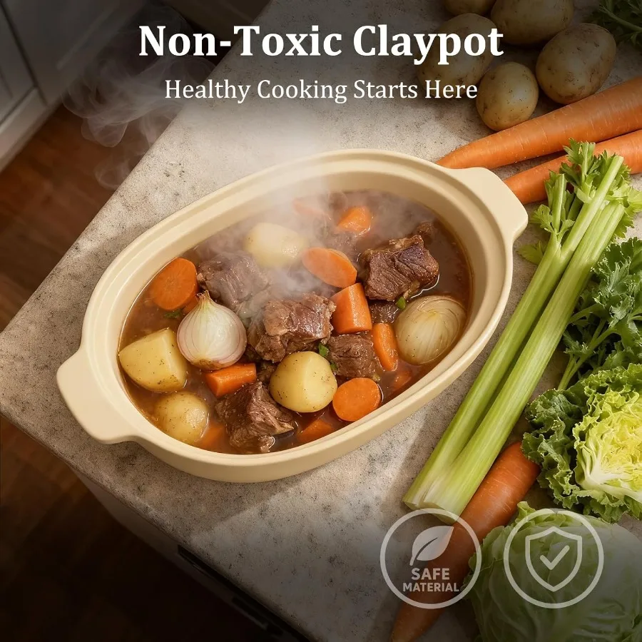 MAGNIFIQUE 4 كوارت طاجن قابل للبرمجة طباخ بطيء 8in1 طباخ متعدد مع قطعة خبز حجرية غير سامة قابلة للإزالة لـ Coo الصحية