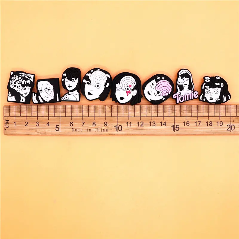 Japanese Horror Manga Style PVC Shoe Charms Decorations Slug Girls Shoe Buckle Accessories Snow Maiden Clog Badges Pins