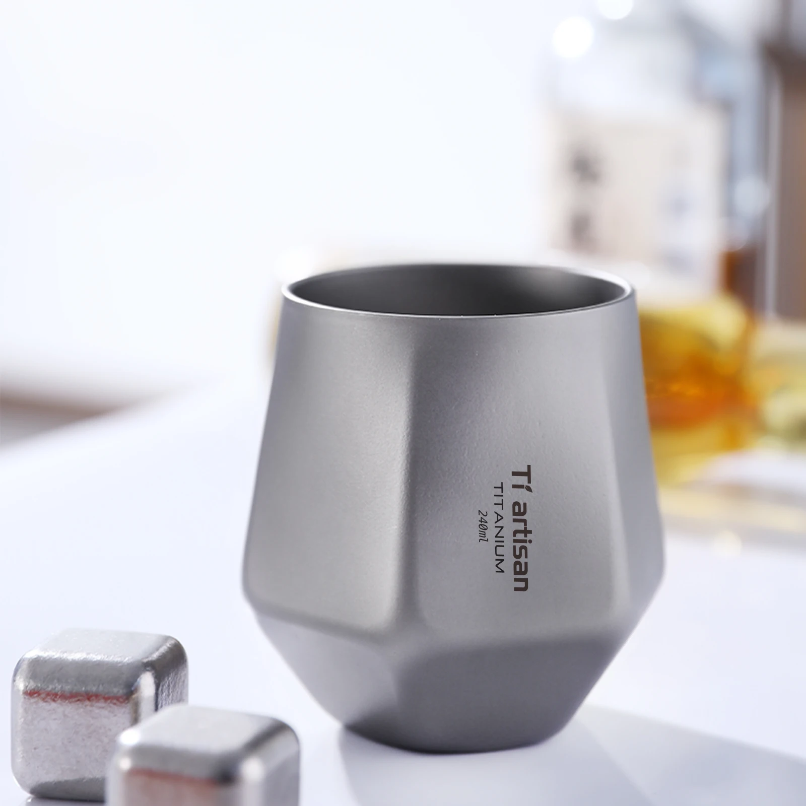 Tiartisan 240 مللي التيتانيوم الماس فنجان الشاي سداسية كوب للبيرة التخييم في الهواء الطلق خفيفة المحمولة طبقة مزدوجة مكافحة تحرق درينكوير