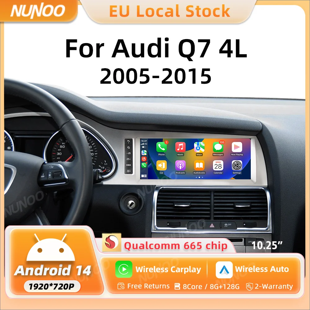 Expédition rapide Écran Auto CarPlay 128 Go pour Audi Q7 4L 2005-2015 Lecteur multimédia GPS Android 14 Navigation Radio Stéréo
