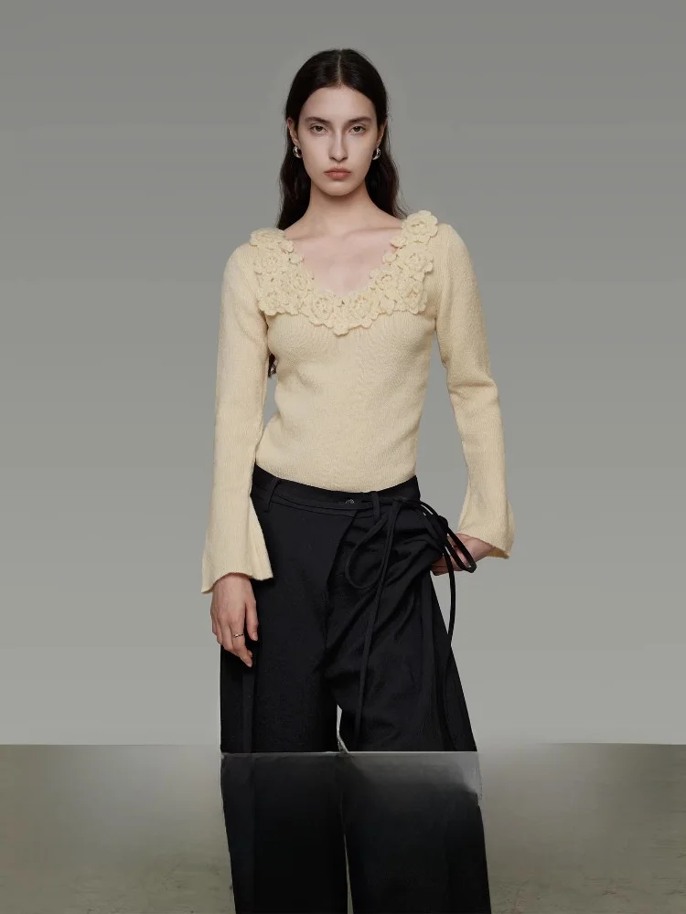 

Original Design V-Ne Knitwear Women's Spring 2026 Bell Sve Long Sve Comfortable Breathable Commute Sle Faionable