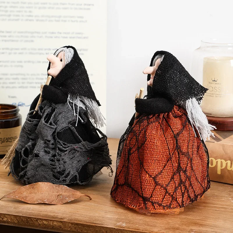 Halloween Witch Figure with Broom for Home Garden Porch Party Decor Indoor Hanging Ornament Photography Props