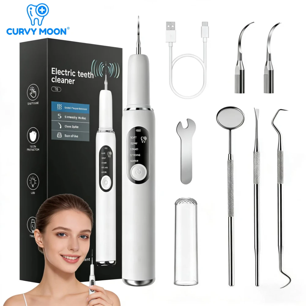 CURVY MOON T6 Electric Tooth Cleaner Ultrasonic High Frequency Vibrating Plaque Remover Dental Scaler Eliminator Tartar Removal