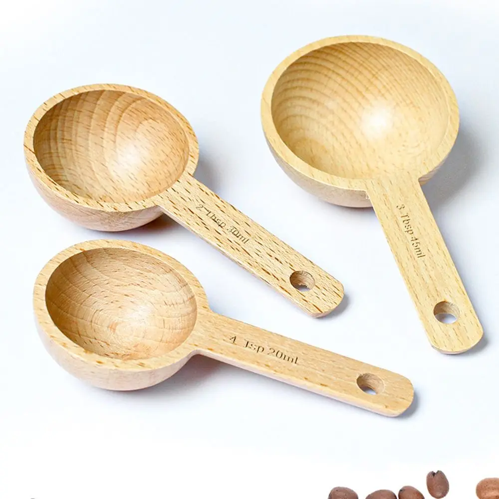 Tablespoon Measuring Spoon Walnut Wooden 7.5/10/15/30/45ml Beech Wooden Spoon Hangable Kitchen Measuring Tools Coffee Bean Spoon