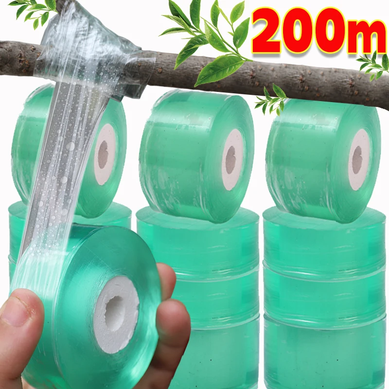 סרט גידול עצמי PE בעל דבק 100/200 מטר, סרט גידול צמחים גפרורים גינה עגבניות אביזרים גידול 2/3 רוחב