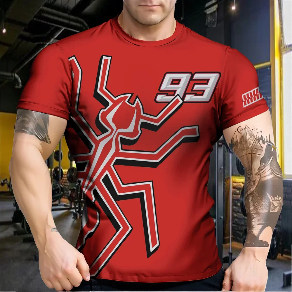 تي شيرت صيفي للرجال لسباق الدراجات النارية باللون الأزرق يسمح بمرور الهواء، تي شيرت كاجوال بأكمام قصيرة لمحبي فريق ماركيز