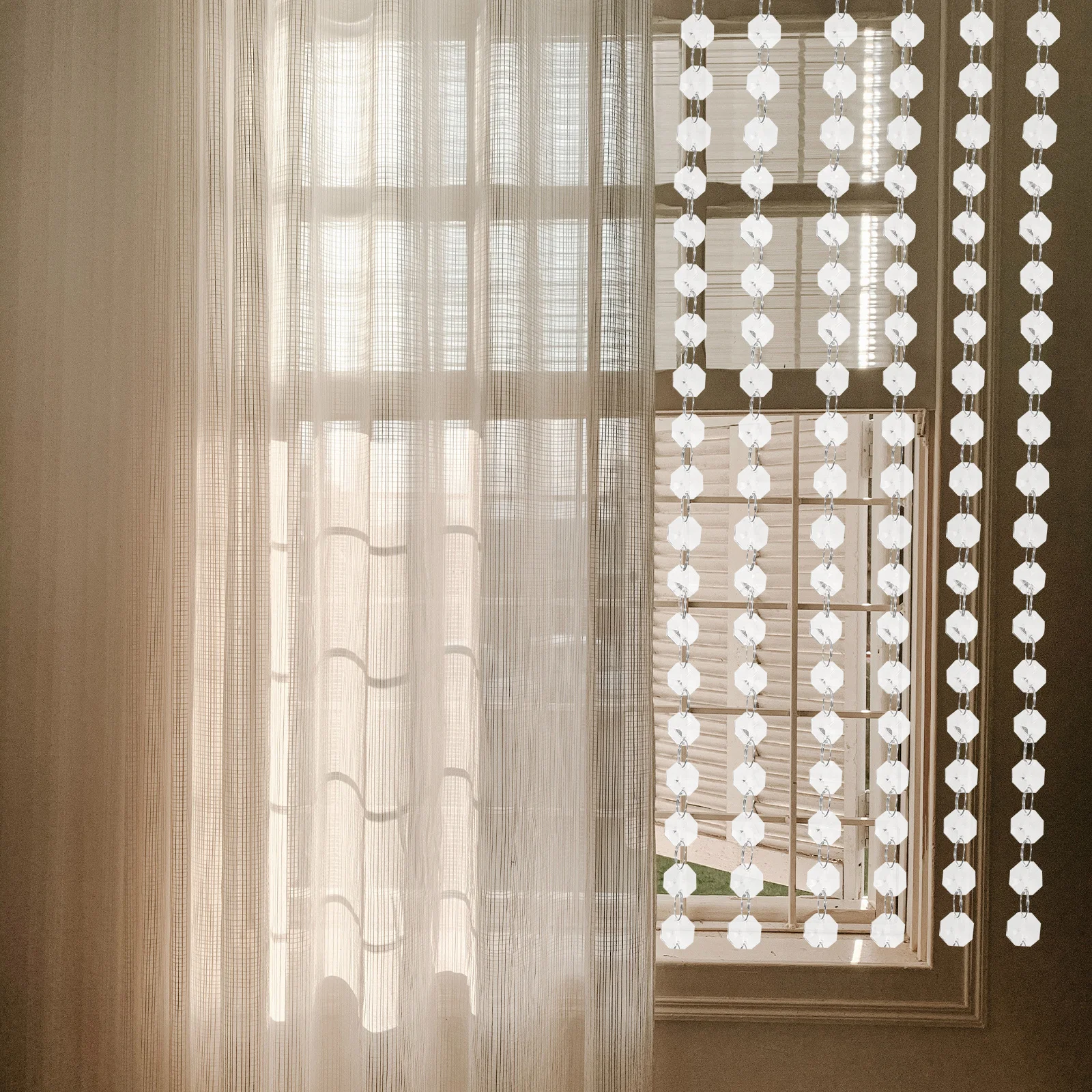 

5pcs Crystal Bead Curtain Decorative Window Screening Partition For Doorway Indoor Room Diamond-Like Shiny Rainbow Beaded Door