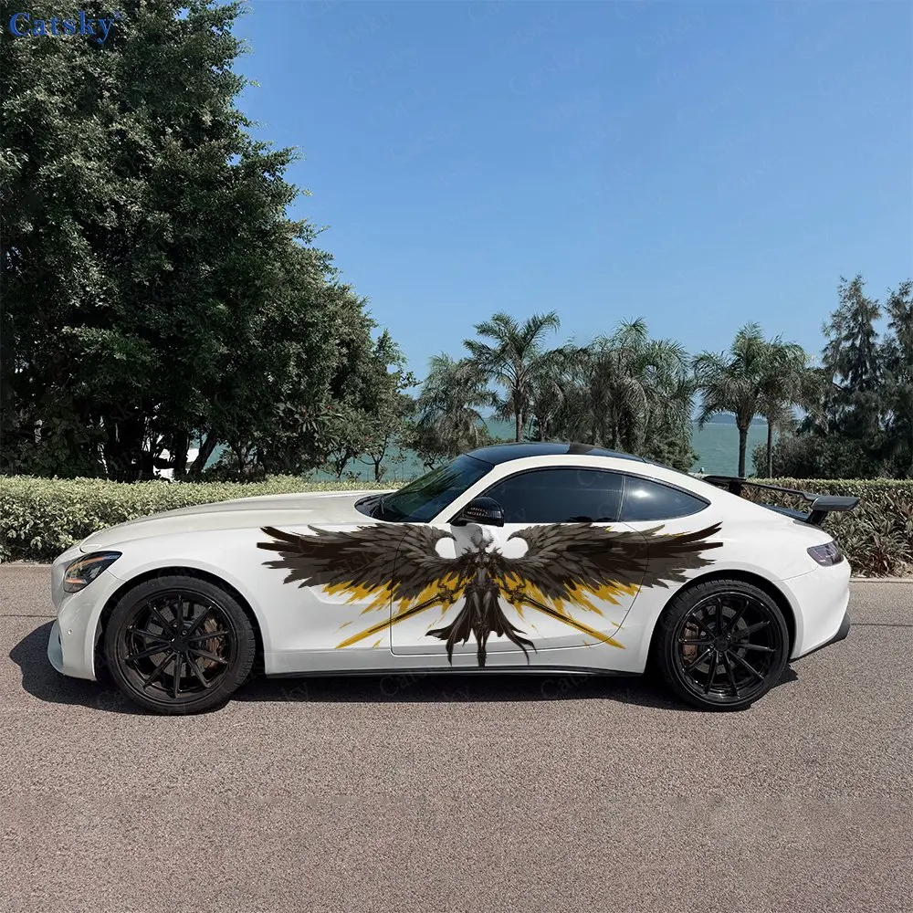 

2pcs Black Wing Angel Splash Decal, Durable, Fade-Resistant, Enhance Your Vehicles Aesthetic With Bold Art Design Car Vinyl Wrap